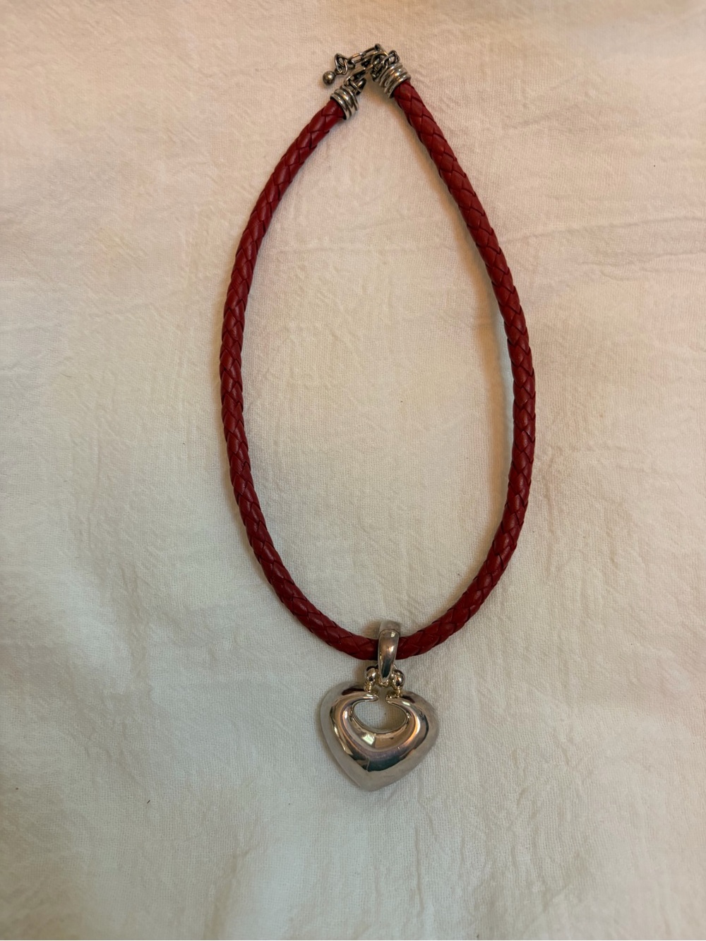 Joseph Esposito red Leather Necklace with Sterling Silver Heart Pendant